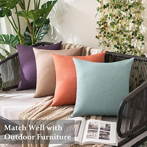 MIULEE Pack of 2 Decorative Outdoor Solid Waterproof Throw Pillow Covers Garden Farmhouse Cushion Cases for Patio Tent Balcony Couch Sofa 18x18 inch Coral Red — view 2