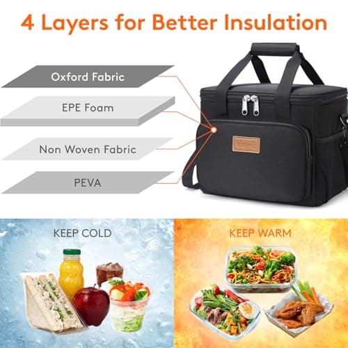 Lifewit Medium Lunch Bag, Insulated Lunch Box, Soft Cooler Cooling Tote for Adult Men Women, Black 12-Can (9L) — view 2