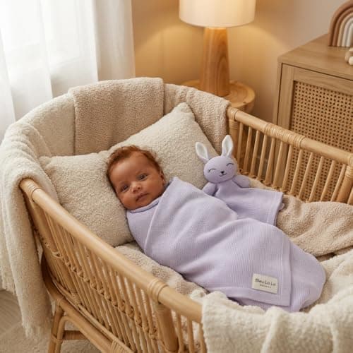 Bleu La La Baby Gift Set - Organic Cotton Newborn Blanket and Lovey Security Blanket Set, Thoughtful Baby Shower & New Baby Gift for Boys & Girls (10 - Lovey - Bunny - Lavender) — view 3