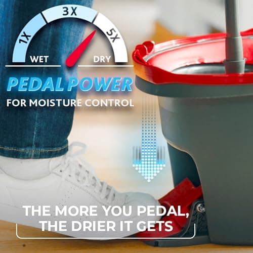 O-Cedar EasyWring Microfiber Spin Mop, Bucket Floor Cleaning System, Red, Gray, Standard — view 2