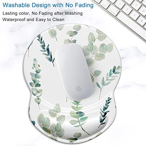 ITNRSIIET Ergonomic Mouse Pad with Gel Wrist Support Small Wrist Rest Smooth Surface Non-Slip PU Base Comfortable Office Supplies Pain Relief, 8.7 x 7.2 inches, Eucalyptus Branches — view 3