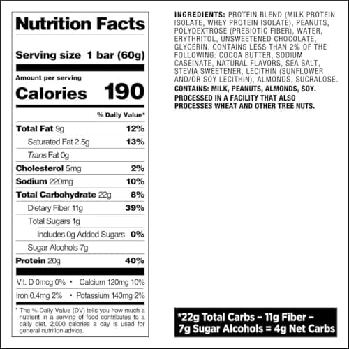 Quest Nutrition Chocolate Peanut Butter Flavored Protein Bar, High Protein, High Fibre, Low Sugar, 20g Protein, Gluten Free, 4ct
