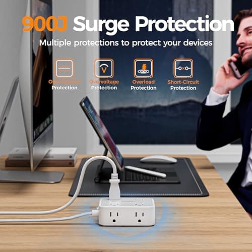 TESSAN Surge Protector Power Strip with 900J Surge Protection, 5 Ft, Grey — view 4