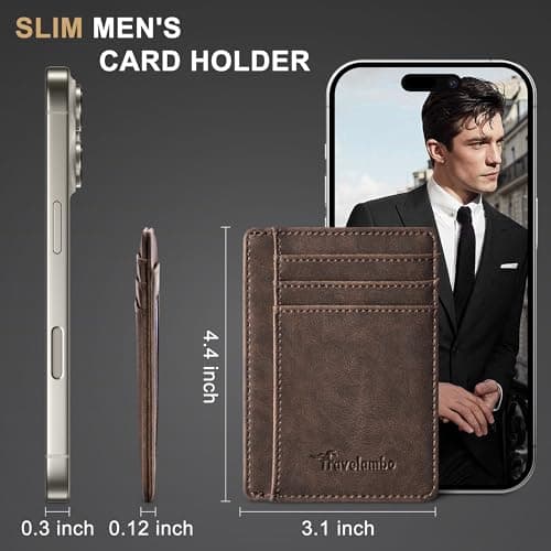Travelambo Front Pocket Minimalist Leather Slim Wallet RFID Blocking Medium Size(Crazy Horse Coffee) — view 4