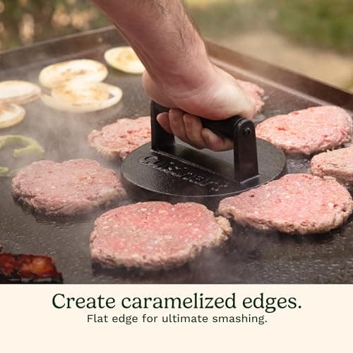 Cuisinart 6.5" Cast Iron Smashed Burger Press, Round Flat Edge Grill Press for Crispy Smash Burgers, Burger Tool for Grill and Griddle Accessories, for BBQs and Tailgates — view 3