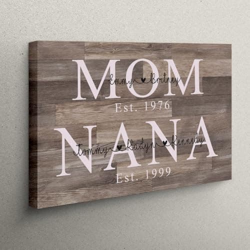 SHAANT Personalized Mothers Day Gift Canvas for Mom Grandma, Mother's Day Wall Art, Custom Photo Canvas Picture, First Mom Now Nana Custom Year and Kid's Name — view 5