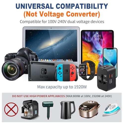 Universal Travel Adapter USB C, All in One Worldwide Plug Adapter, Black — view 6