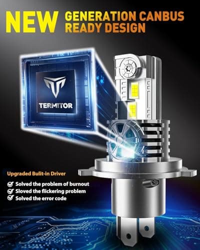 Termitor H4/9003/HB2 Light Bulb for Motorcycle, 30,000LM High Brightness, 6500K Cool White, 1:1 Halogen Size, Plug and Play Hi/Low Beam Bulb, 75K+ Hour Lifespan with Cooling Fan, Pack of 1 — view 4