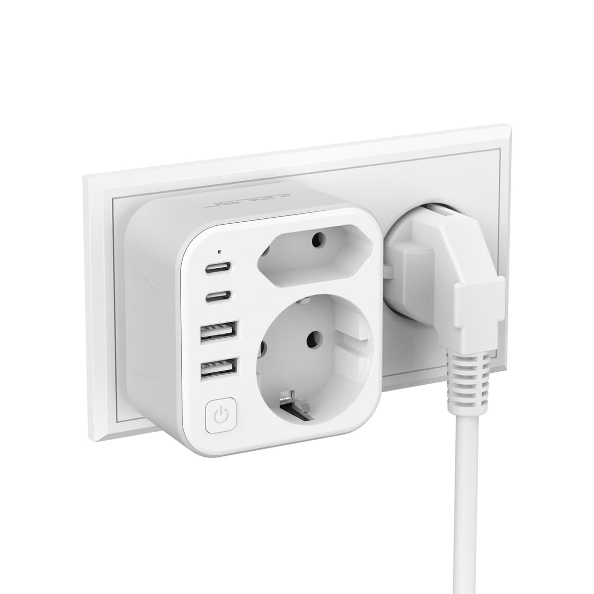 JSVER Enchufe Doble con USB, Ladron Enchufes Múltiple con 2 Puertos USB y 2 USB C 17W, Cargador de Móvil para Móvil, Tableta