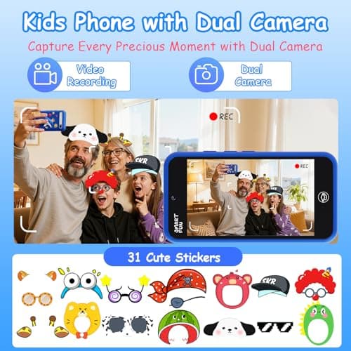 Kids Toys Smart Phone, 3.97" Touchscreen, Dual Camera with Stickers, 220+ Educational Puzzle Games, Toddler Learning Toys with Parental Control, Birthday Gifts for Kids Age 3-12 — view 2