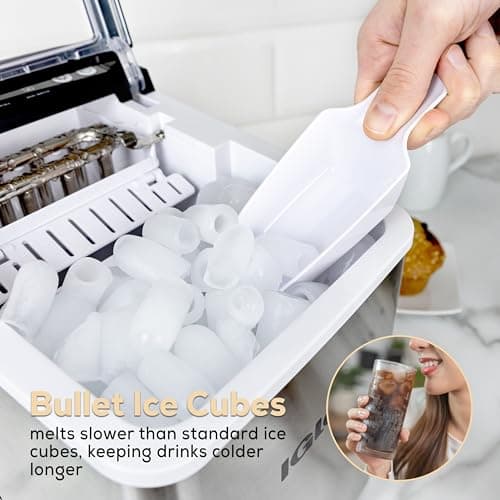 Igloo Handled Portable Ice Maker with Scoop- Ice Maker with LED Control Panel & 1 Quart Water Tank-Ice Cube Maker Produces 26 Lbs of Ice in 24 Hours with 9 Large or Small Cubes In 7 Minutes- Stainless — view 4