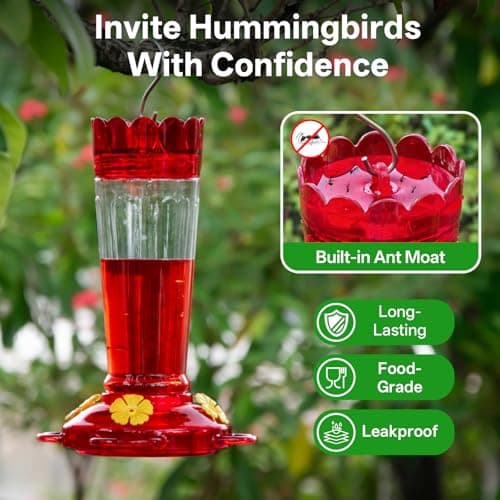 TOP XIAN Hummingbird Feeders for Outdoors, 2 Pack 14 OZ Plastic Humming Bird Feeder with Ant Moat & Bee Guard, 4 Feeding Ports and Perches, Leak-Proof Hangging Nectar Feeders, Gifts for Women, Mom — view 2