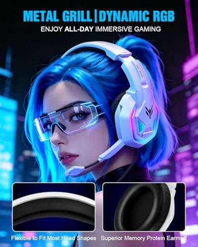 BENGOO Gaming Headset for Xbox Series X|S Xbox One PS5 PS4 PC Switch Mac, Wired Over Ear Headphones with 7.1 Surround Sound, 50mm Drivers, Noise Cancelling Mic, RGB Lighting, Memory Foam Earcups — view 5