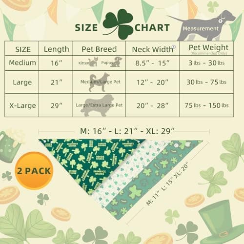 Dimidium 2-Pack St Patricks Day Dog Bandanas Set - Doggie Kisses Shamrock Wishes & Mini 3-Leaf Shamrock Print, Adjustable Snap Button Irish Holiday Scarf for Medium & Large Breeds(15-40kg) — view 5