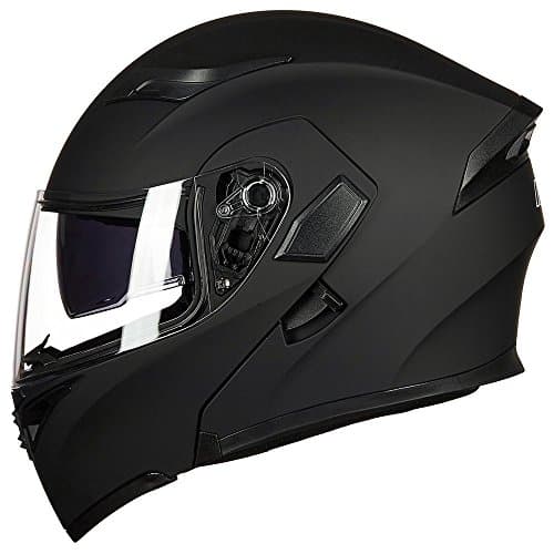 ILM Motorcycle Dual Visor Flip up Modular Full Face Helmet DOT with 7 Colors (M, Matte Black) — view 3