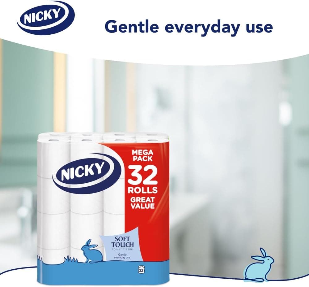 Nicky Soft Touch Toilet Tissue - 32 Rolls of Extra Gentle White Toilet Paper, 190 Sheets per Roll, 2-ply, Soft Tissue, Modern Embossing, Easy Opening, 100% FSC Certified Paper — view 2