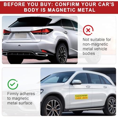 JUSTTOP 3pcs Student Driver Magnet for Car, Please Be Patient Student Driver, New Drivers Sticker Safety Warning, Magnetic Reflective Rookie Driver Bumper Sticker (Black&Red)