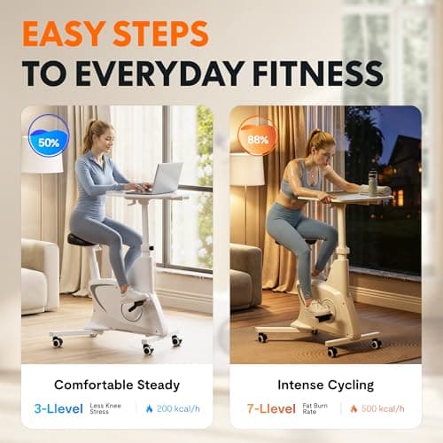 FLEXISPOT Exercise Bike with 2D Desktop, Space Saving Under Desk Bike with Removable Desk, Stationary Bikes Upright Indoor Bikes with 8 Level Magnetic Resistance Upgraded Pro Flywheel, V9 White — view 6