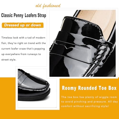 Freeberry Women's Comfortable Leather Penny Loafers Slip On Business Casual Dress Shoes Lightweight Office Work Flats Everyday Walking Shoes for Women, Black Patent, 7.5 M US — view 4