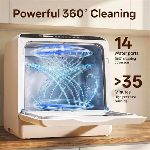 NOVETE Portable Countertop Dishwashers, Compact Dishwashers with 5L Built-in Water Tank & Inlet Hose, 5 Washing Programs, Baby Care, Air-Dry Function and LED Light for Small Apartments — view 6