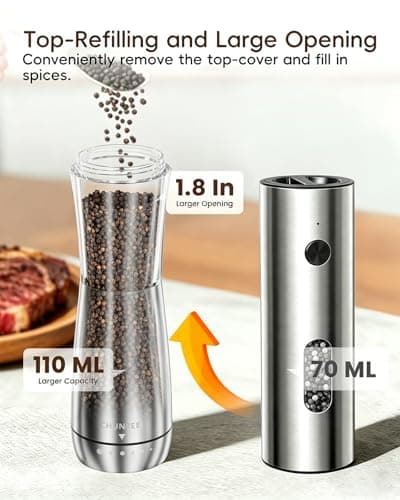 Electric Salt and Pepper Grinder Set - Automatic Stainless Steel Rechargeable Salt and Pepper Grinder Set with Storage Base, Large Capacity, LED Light & Adjustable Coarseness, Ideal Kitchen Gadget — view 2