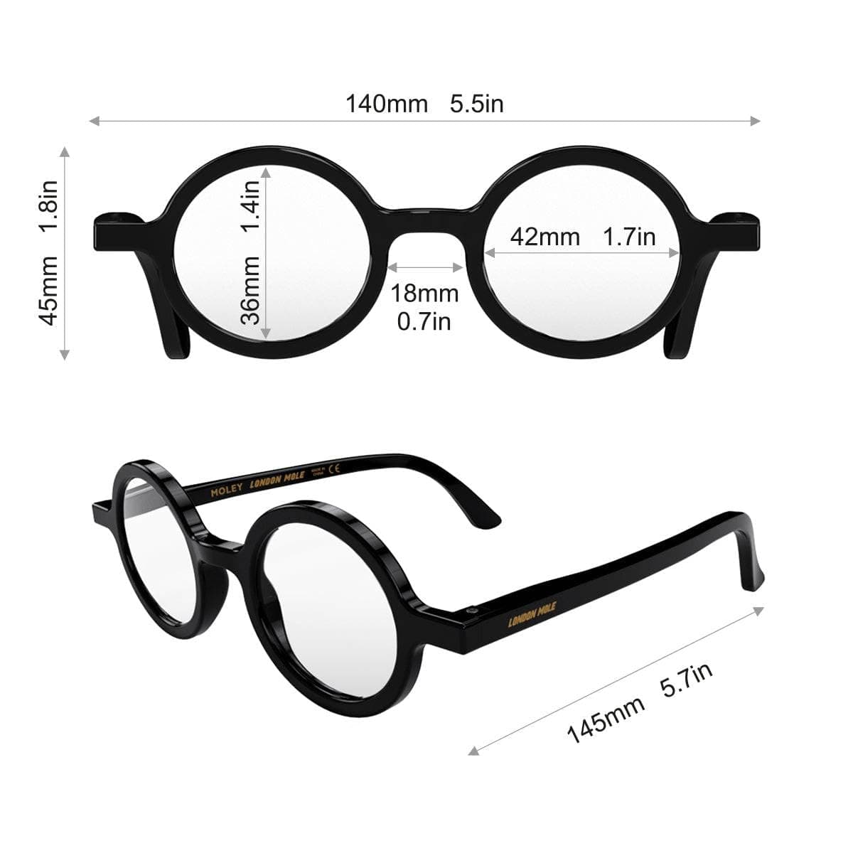 LONDON MOLE® Moley gafas de lectura | Lectores geniales de forma redonda | Hombre y mujer unisex | Bisagras de resorte — view 6