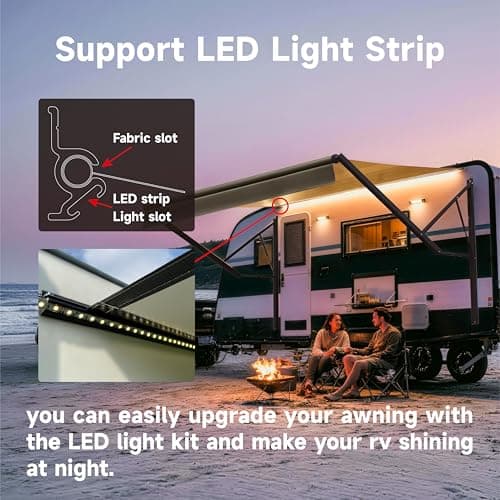Suncode Black Motorized RV Modular Retractable RV Awning Frame Assemblies and Fabric for RV,5th Wheel,Travel Trailers,Toy Haulers,and Motorhome RV Trailer Awning for Home or Camper-20x8Ft-Sliver Fade — view 5