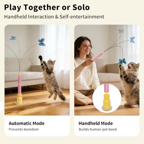 JoyBruko Interactive Cat Toys for Indoor Cats, Automatic Cat Wand Toy Enrichment for Bored Kitten, Spin Butterfly with Self-Holding Suction Base, Rechargeable Electric Moving Feather Stimulating Toy — view 5