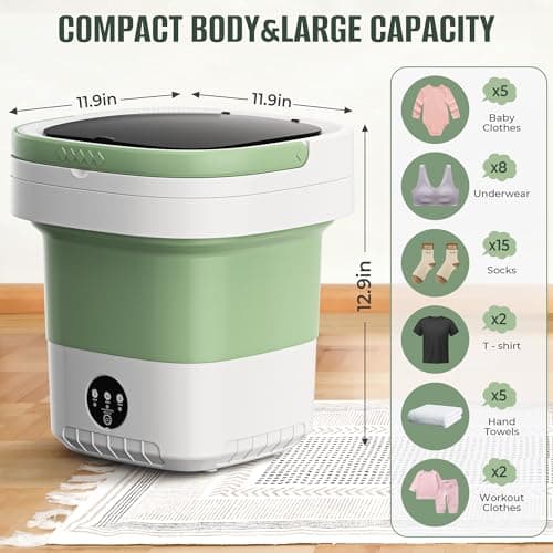 16L Foldable Portable Washing Machine, 45dB Quiet 3-Mode Mini Washer, No Installation Compact Laundry for Travel RV Dorm Apartment Camping, Green