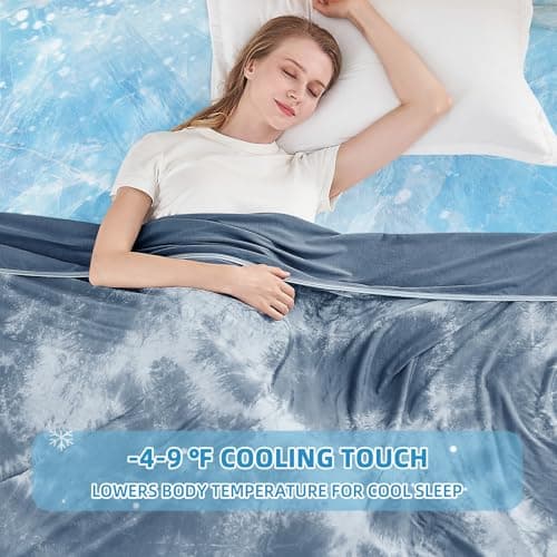 inhand Cooling Blanket Queen Size (90"x90"), Cooling Blankets for Hot Sleepers, Absorbs Heat to Keep Adults Cool for Summer Nights Sweats, Thin Cold Lightweight Blanket for Couch Bed, Light Blue