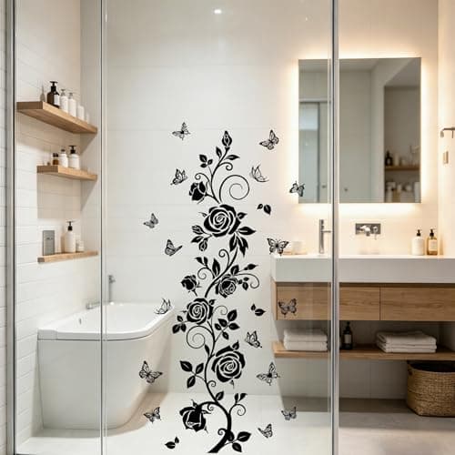 FUFUQUARE Flower Vine Decals Flying Butterfly Black Floral Wall Stickers Removable Wall Art Decor for Living Room Bedroom — view 4