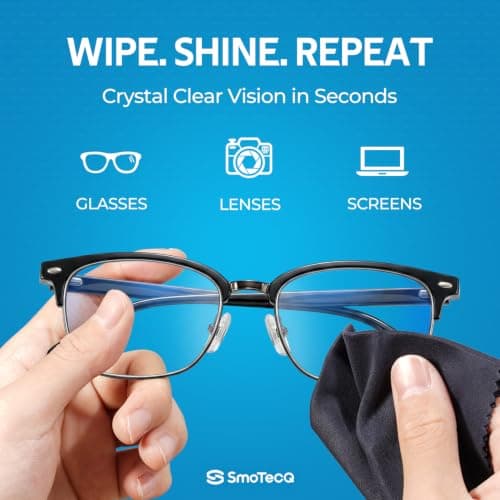 SmoTecQ 12 Pack Microfiber Cleaning Cloths for Glasses & Screens (6x7) - Optical Grade Lens Cleaner for Eyeglasses, Camera, iPhone, iPad & TV - Individually Wrapped, Assorted Colours