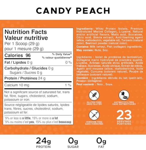 Revolution Nutrition, Splash Clear Isolate Protein, 100% Clear Whey Isolate Powder, Juice-Type, Candy Flavour, Collagen, 24g of Protein Per Scoop, Zero Sugar, Zero Carb, 667g, 23 Servings (Candy Peach, 1.47 Pound) — view 2