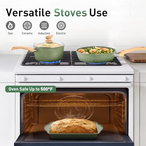 Kitchen Academy Pots and Pans Set Non Stick, 30 Pieces Induction Cookware and Bakeware, Green Granite Coating Cooking Sets — view 4