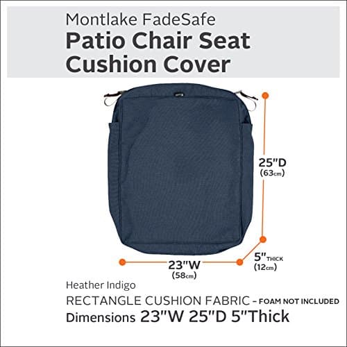 Classic Accessories Montlake Patio Fade Safe Seat Cushion Slip Cover, Heather Indigo 23" Wx25 Dx5 T