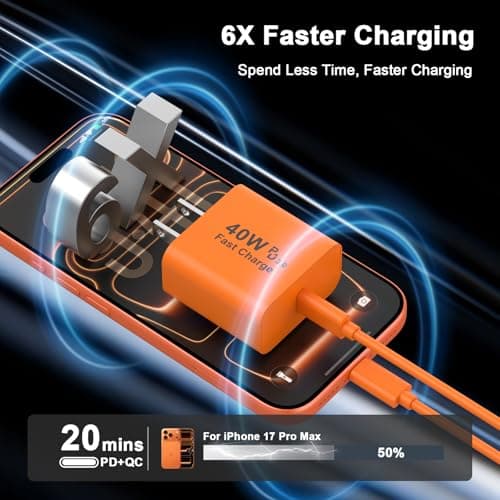 [Apple MFi Certified] iPhone 17 Pro Max Charger Fast Charging, 40W USB C Charger Block with 10FT Extra Long Type C Charging Cable Cord for iPhone 17/17 Pro/17 Pro Max/Air/16 15 Pro Max, Galaxy, Pixel — view 2