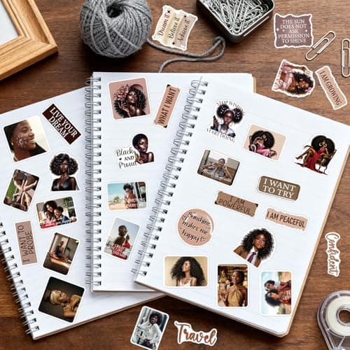 Vemfare Black Women Stickers for Women - 50 Pcs Black Girl Water Bottle Stickers for Vision Board, Inspirational Waterproof Scrapbook Decals, Motivational Vinyl Sticker for Laptop Journaling — view 3