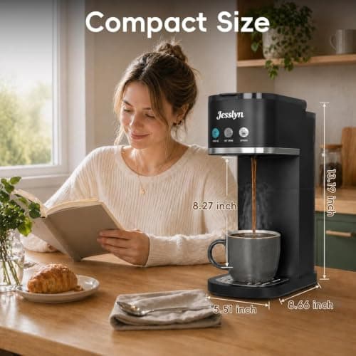 Jesslyn Single Serve Hot and Iced Coffee Maker, Compatible with Multiple Coffee Pods & Ground, Fits Tall Mugs, Over Ice & Strong Brew Function, for Home Office Travel RV Dorm, Classic GREY — view 3