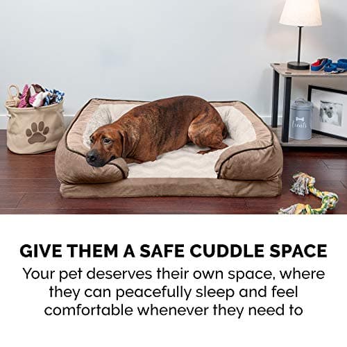 Furhaven Orthopedic Dog Bed for Large/Medium Dogs w/Removable Bolsters & Washable Cover, for Dogs Up to 55 lbs - Plush & Velvet Waves Perfect Comfort Sofa - Brownstone, Large — view 10