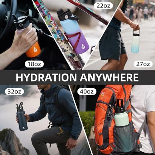 BJPKPK Insulated Water Bottles with Straw Lid, 18oz Stainless Steel Metal Water Bottle, Cold Hot Thermo with 3 Lids, Leak Proof BPA Free Travel Cup, Wide Mouth Flasks - Blossom — view 5