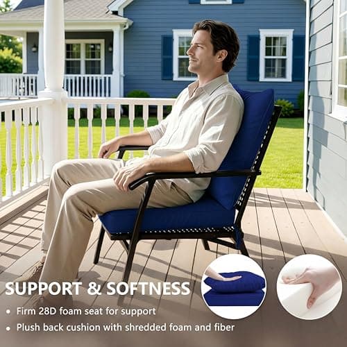 24x24 Inch Outdoor Chair Cushions Set of 2, Patio Furniture Cushions - Removable Cover, Water-Repellent, Fade-Resistant, Non-Slip Bottom & Straps, Replacement for Deep Seat Sofa & Couch - Navy — view 3