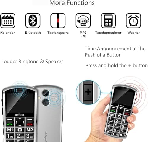 artfone A400 Big Button Cell Phone for Seniors, 4G LTE Unlocked Phones, SOS Button, 2MP Camera, Charging Dock, 3 Slots, Speed Dial, Volume Boost, Large Fonts, Voice Time, Dumb Phone, 1800mAh - Silver — view 5