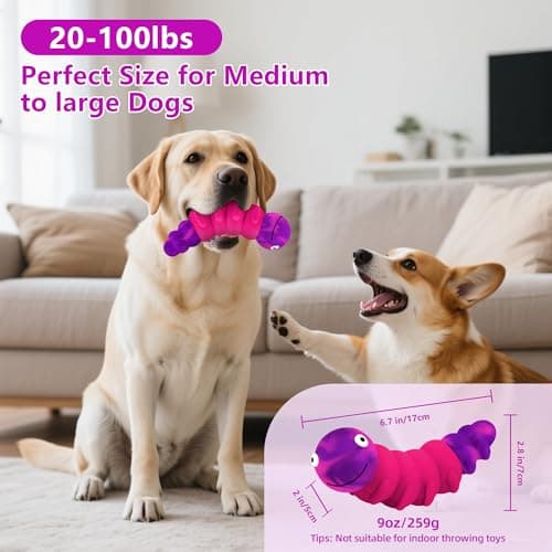 FurtasticFinds Indestructible Dog Toys for Aggressive Chewers, Tough Chew Proof Toy for Large Dogs, Squeaky Rubber Chew Toy with Beef Flavor for Boredom & Anxiety Relief (Purple&Hot Pink) — view 2