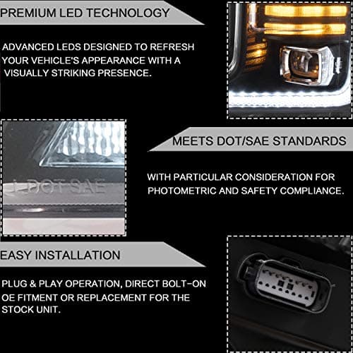VLAND LED Headlights Assembly Fit for 2018 2019 2020 Ford F150(Not Fit For Raptor), Full LED Headlamp with DRL Turn Signal, Plug-and-Play, Clear — view 2