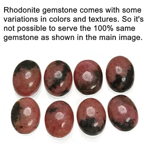 JEWELOPORIUM Pink Rhodonite Silver Ring Size 6.5, 925 Sterling Silver Ring for Women, Genuine Round Gemstone Handmade Jewelry — view 4