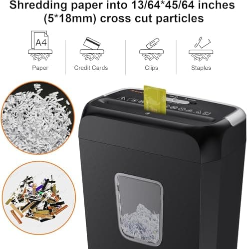 Bonsaii 6-Sheet Crosscut Paper Shredder for Home Use, Small Paper Shredder for Home Office, Portable Document Shredder with 3.4 Gal Wastebasket (C237-B)