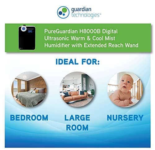 PureGuardian 2-Gallon Warm and Cool Mist Ultrasonic Humidifier with Extension Wand, 120-Hour Run Time on Low, 500 Sq. Ft. Coverage, For Large Rooms, Quiet Operation, Black, H8000B — view 5