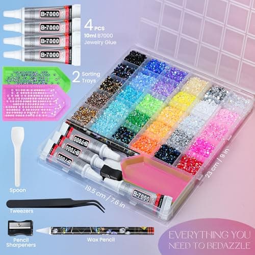 LOTWOW 40000 Pcs Resin Jelly Rhinestones Kit, 30 Colors 3mm Flatback Rhinestones with 4 Pcs B7000 Jewelry Glue & Tools, All-in-One Bedazzling Kit for DIY Arts & Crafts Gifts