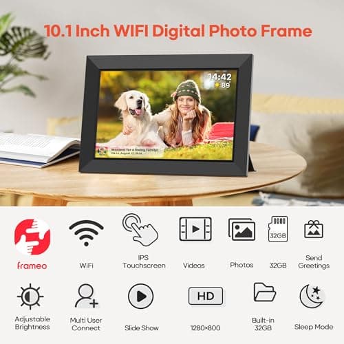 Frameo 10.1 Inch WiFi Digital Picture Frame with 32GB Memory, 1280 x 800 IPS Touch Screen Smart Electronic Photo Frame, Wall Mountable, Auto-Rotate, Share Photos/Videos Via Frameo App from Anywhere — view 4