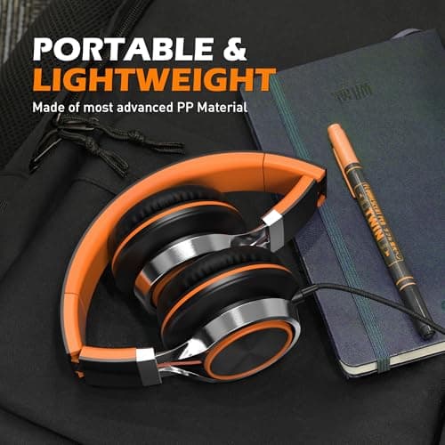 AILIHEN Kids Headphones, Headphones Wired with Microphone and Volume Control Folding Stereo Corded On-Ear 3.5mm Headset for Boys Girl Cellphones Tablets Chromebook Laptop Computer (Black/Orange) — view 4